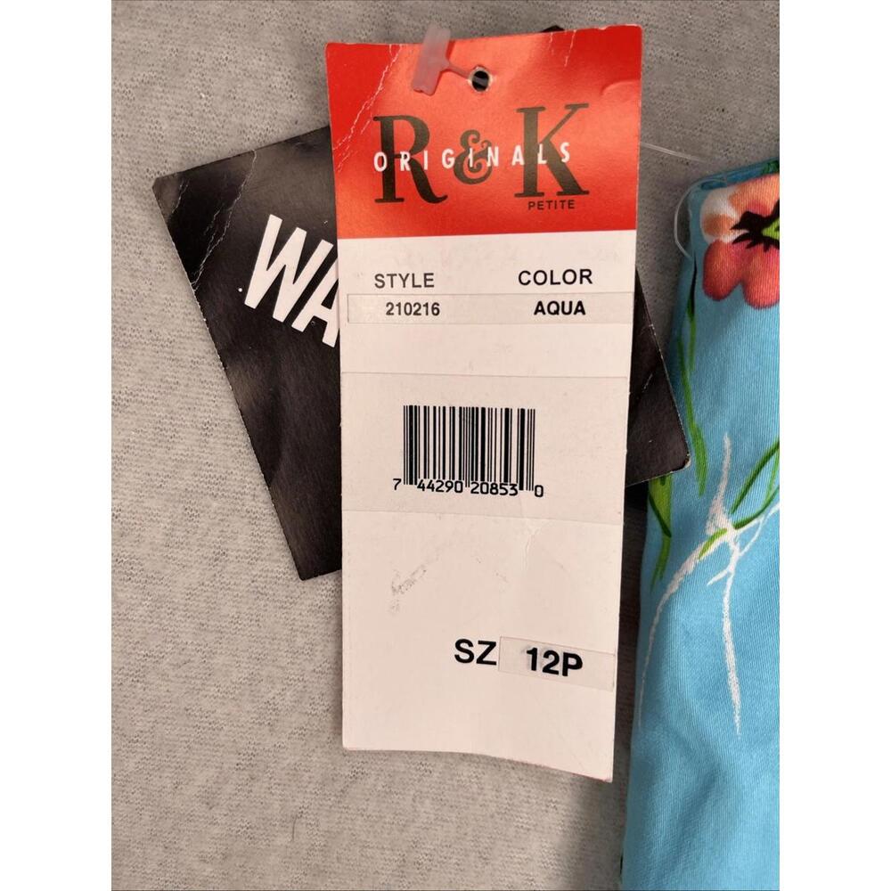 R&K Original Petite Dress Aqua Floral Summer Beach Size12P - Picture 7 of 9